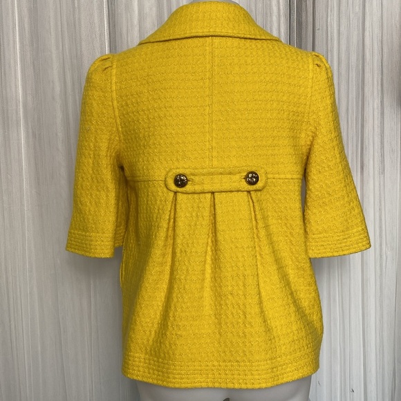 RARE!! Juicy Couture canary yellow 98% wool, detachable faux fur, button down M - Picture 5 of 17
